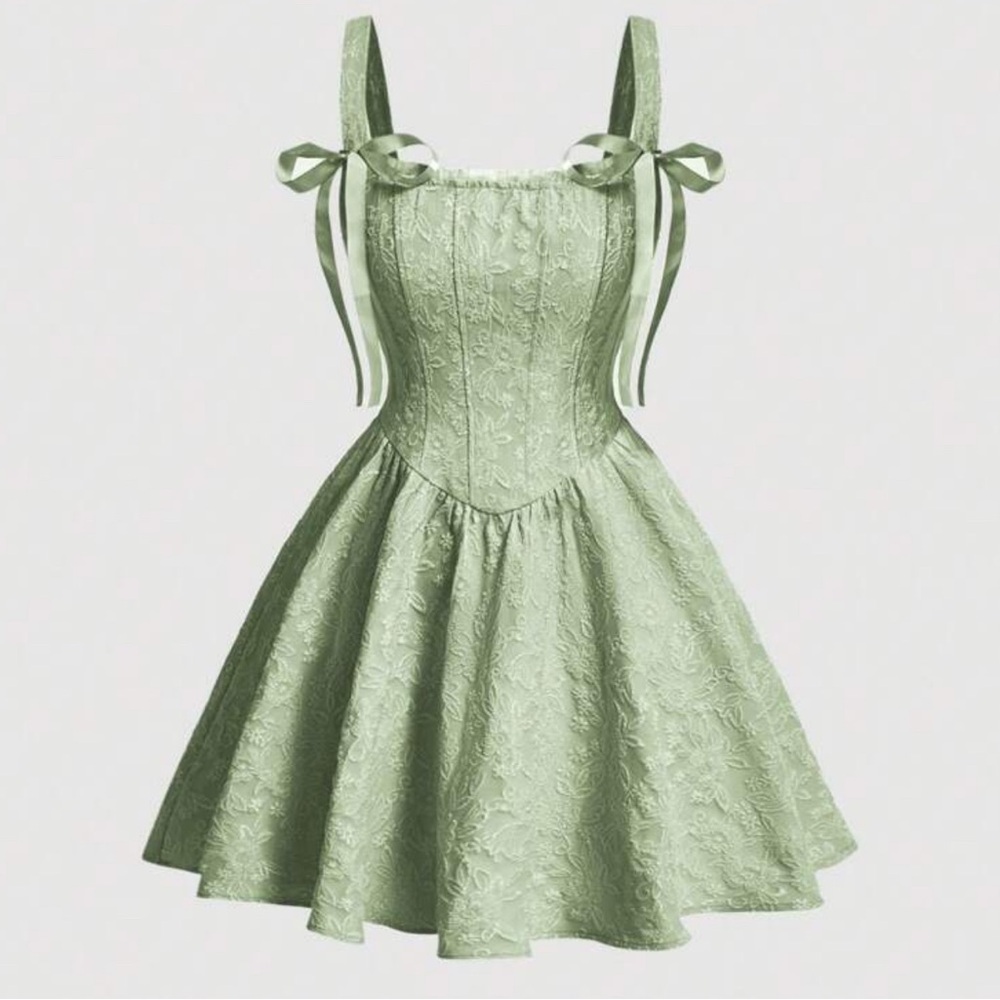 SHEIN Green Sleeveless Sundress Fit and Flare